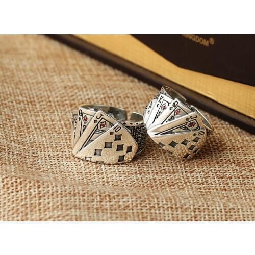 Adjustable Playing Card Ring stainless steel Gambler Jewelry Free Size gift idea