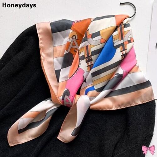 Luxury Brand Square Scarf for Women Steed Printing Hair Band Female Stewardess Scarves Little Bear Bandana Tied Bag Silk Scarfs