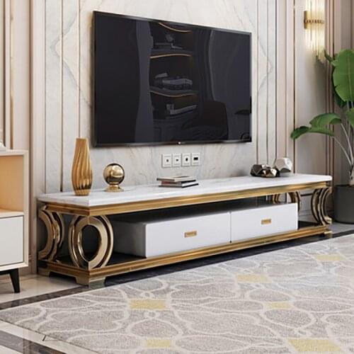 Light luxury style marble TV cabinet coffee table combination modern minimalist living room size apartment stainless steel floor