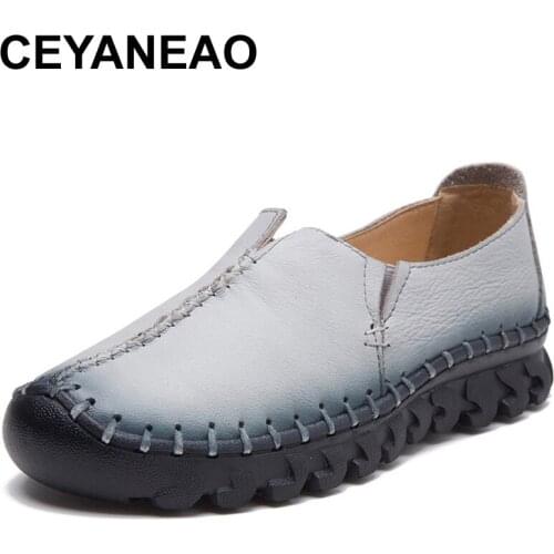 CEYANEAO Handmade Shoes Woman Flat Shoes Soft Genuine Leather Slip On Flats Loafers Women Casual Shoes Moccasins Chaussure Femme