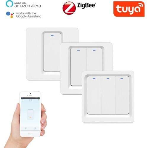 WiFi ZigBee Remote Control Smart Push Botton Tuya Smart Life APP Neotral Wire WiFi Switch Google Home Alexa Voice 1/2/3 Gangs