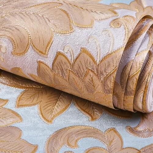 European-style retro rococo 3d high-end precision pressed non-woven Damascus green wallpaper bedroom living room luxury