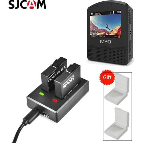 For SJCAM M20 with USB Cable Dual-Slot M20 Battery Charger Travel Battery Charger with 2 pcs M20 batteries