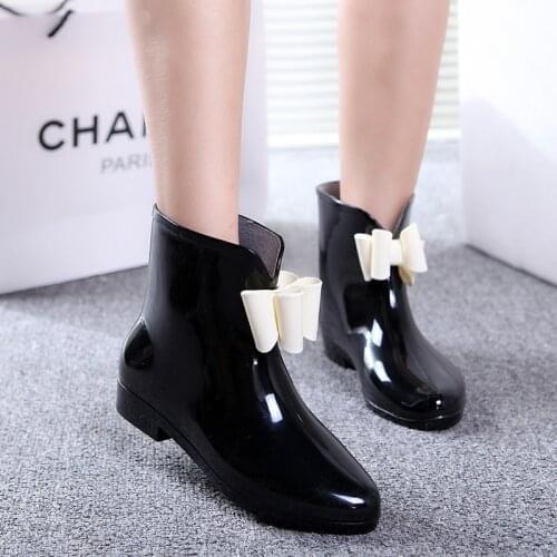 Womens Short-tube Spring and Autumn Rain Boots, Low-top Boots, White-collar Waterproof Shoes Overshoes