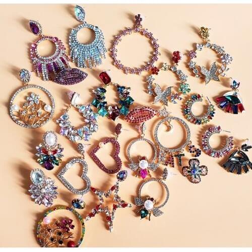 FASHIONSNOOPS New Colorful Crystal Drop Earrings Women Hot Flower Pendant Dangle Earrings Boho Bridal Statement Jewelry Bijoux