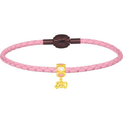 Pure 24K Yellow Gold Bracelet Women 999 3D Heart 520 bead Love Bracelet