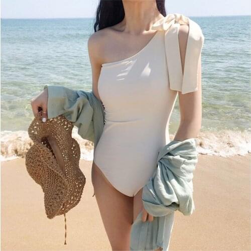 Korea Monokini Women Swimwear Single Shoulder Swimsuit High Quality Bathing Suit sexy Monokini beachwear 2020 New Maillot