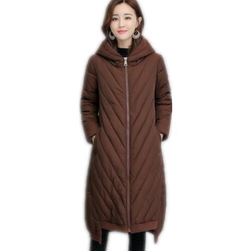 Plus Size 4XL Winter Long Women Jacket 2018 New Down Cotton Jacket Asymmetric Length Women Winter Coats Loose Hooded Jacket Q828