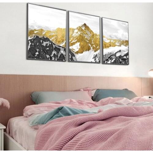 Golden Mountain Landscape Abstract Wall Art Picture Canvas Painting Poster Print Wall Art Pictures Living Room Decoration