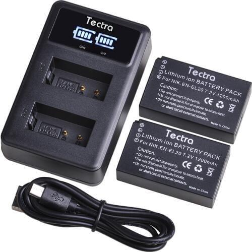 2Pcs EN-EL20 EN EL20a Battery+LED USB Charger for Nikon Coolpix P1000 Nikon1 J1, J2, J3 Nikon1 AW1 ENEL20 Batteries