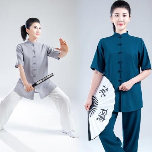 2021 New Style Short Sleeve Summer Unisex Kung Fu Tai Chi Uniform Traditional Chinese Clothing Martial Arts Uniform 5 Colors