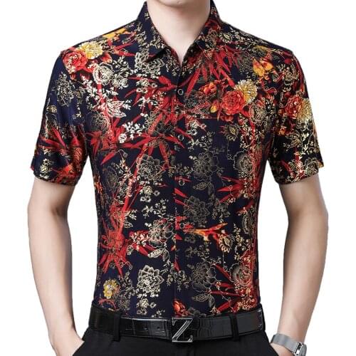 2021 Fashion Summer Short Sleeve Mens Clothing Hawaiian Gold Bronzing Print Shirt for Men Shirts Streetwear Jerseys Dress 1006