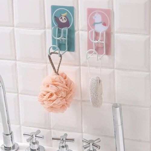 3Pcs Cartoon Animal Adhesive Towel Storage Rack Hanger Bathroom Hanging Holder