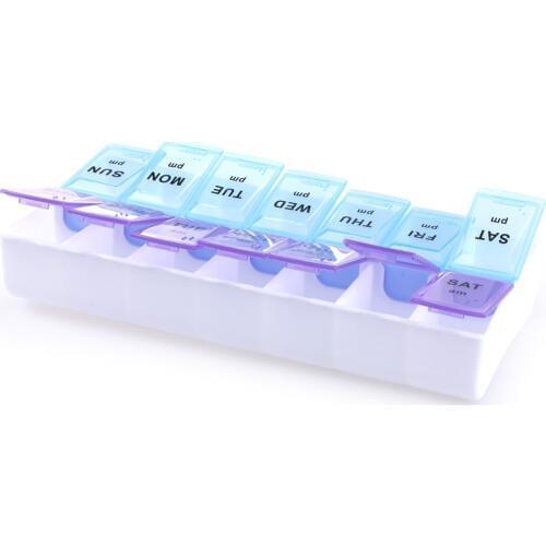7 Days 2 Row 14 Compartments Pill Case With Clip Lids Medicine Organiser Tablet Storage Medical Weekly Box Containe New