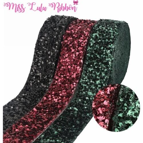 3 inch 75mm 25 Yards Christmas Sequin Velvet Ribbon DIY Holiday Cheer Hair Bow Material Handmade Deco Accessories