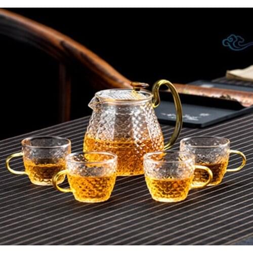 LIZAOTAO Hammered Glass Tea Set Glass Filter Household Teapot Set Five-piece Gift Box Household Tea Set Kung Fu Flower Teapot