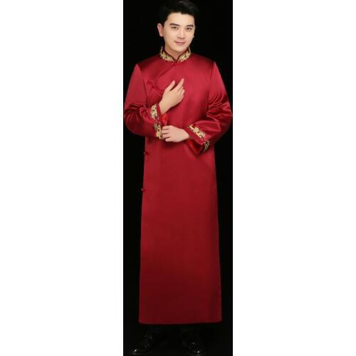 Black Best Man Chinese Long Dress Wedding Cheongsam Vintage Oriental Bridegroom Dresses Long Evening Gowns Men