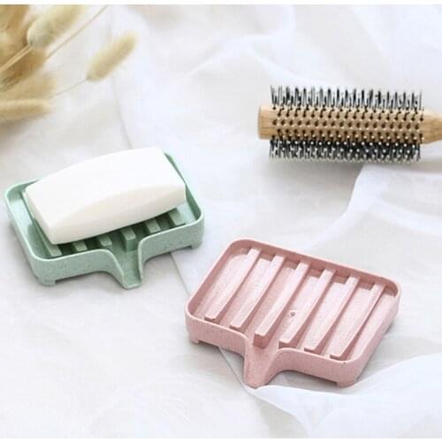 Home Bathroom Dish Plate Case Wheat Straw Non-slip Grooved Drain Soap Holder Soap Box Mini Plastic Soap Box Dispenser Soap Rack