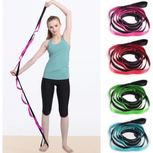 Indoor Fitness Elastic Yoga Strap 12 Loops Adjustable Exercise Band Stretching Belt for Physical Therapy Workout Pilates