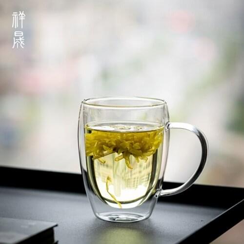 Gupin Handle Double Layers Glass Cup Heat Insulation Tea Milk Clear Mug Heat Insulation, Drinkware, Clear Glass