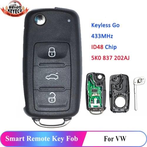 KEYECU 3 Button Remote Car Key Fob 434MHz ID48 Chip for VW GOLF PASSAT Tiguan Polo Jetta Beetle Car Keyless Go 5K0837202AJ