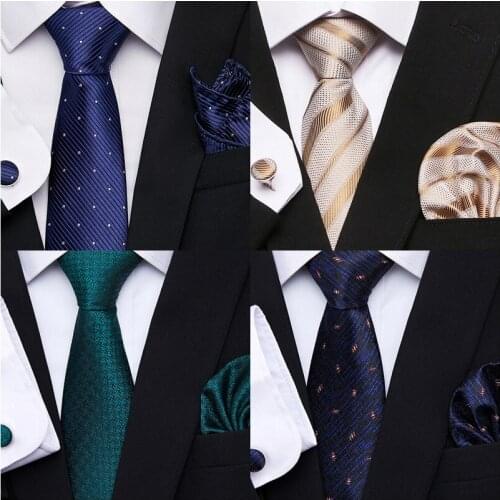 Hot sale Nice Handmade 7.5 cm Woven Tie Pocket Squares Cufflink Set Mens Necktie Shirt Accessories Solid Green Striped Wedding