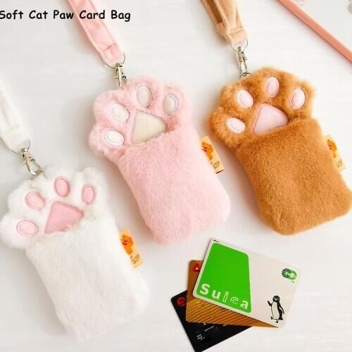 Sharkbang Korean Kawaii Korean Cat Paw ID Card Holder Rope Bus Bank Cards Cover Protector Soft Case Keychain School Stationery
