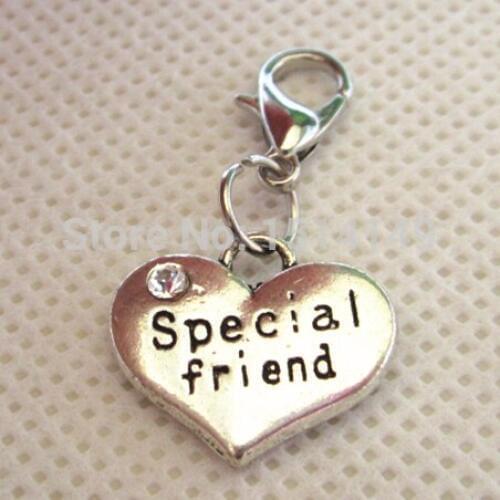 Hot selling silver heart special friend dangle charms with lobster clasp for diy jewelry living floating lockets