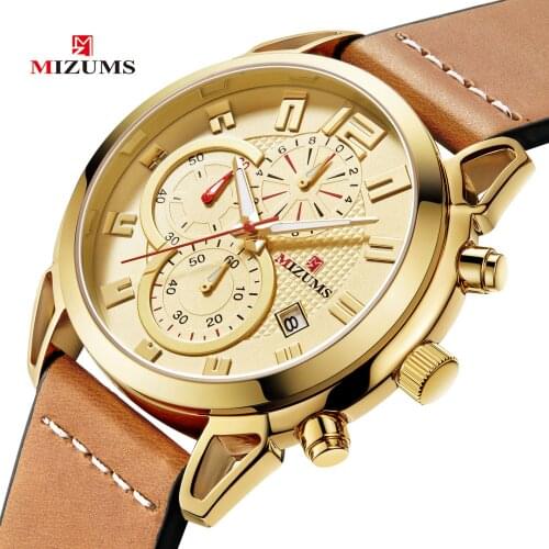 MIZUMS 8037 Mens Watch Waterproof Quartz Belt Watch Six-Pin Luxury Business Men Calendar Wristwatches