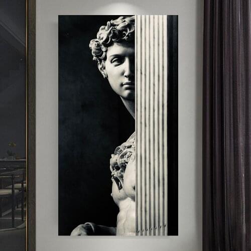 Nordic Black White Wall Mural Modern Retro Roman Column Figure Posters David Gypsum Sculpture Art Picture for Home Decoration
