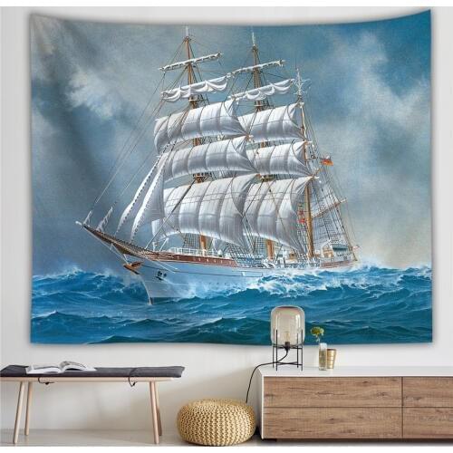 Sailboat Hippie Tapestry Wall Hanging Ship Seagull Landscape Wall Tapestry Sea Ferry Boat Decor Headboard Wall Cloth Tapestries