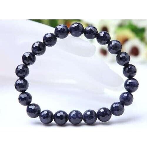 Genuine Deep Blue Natural Stone Bracelet Crystal Stretch Faced Round Bead Bracelets For Women Men 7mm 8mm 9mm 10mm