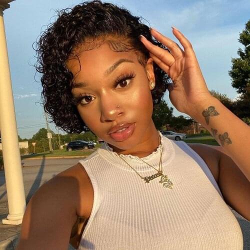 Curly Pixie Cut Wig Lace Front Human Hair Wigs For Women Natural Color PrePlucked Hairline 13X2 Transparent Lace Wig Under $50