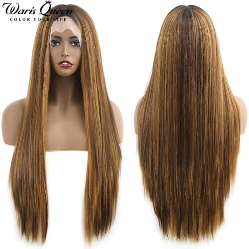 Straight Lace Front Wig Synthetic Natural Hair Ombre Brown Cosplay 26Inch Heat Resistant 13X4X1 T Part HD Frontal Wigs For Women