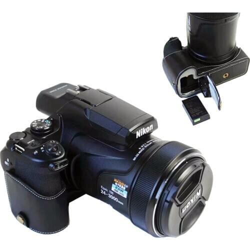 Professional Genuine Leather Camera Case Bag Half Body Cover For Nikon P1000