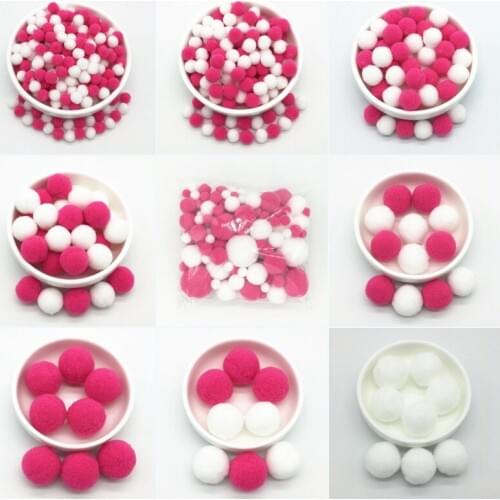 Pink Rose Red Pompom Fur Balls DIY Soft Pom Poms Crafts Pompones Wedding Decoration Glue on Cloth Accessories 8mm To 30mm 20g
