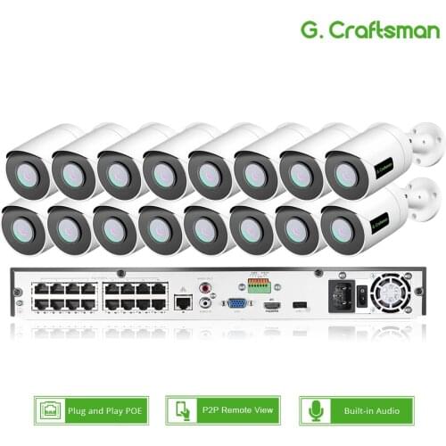16ch 5MP 4K POE Kit System CCTV Security Sony IMAX335 415 H.265 16ch NVR IP67 Waterproof Audio IP Camera Surveillance Video