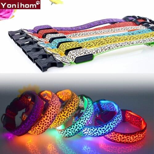 LED Dog Collar Leopard Flashing Nylon LED Dog Collar Night Safety LED Light Luminous Dog Collar for Dogs Light Collar 2.5cm Wide