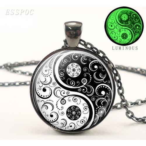 Yin Yang Luminous Necklace Black Chain Necklace Chakra Jewelry Men Women Glow In The Dark
