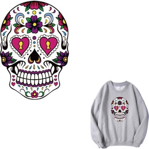 Iron on transfers for clothing punk patche clothing applications heat transfer stickers skull patch DIY T-shirt print applique E
