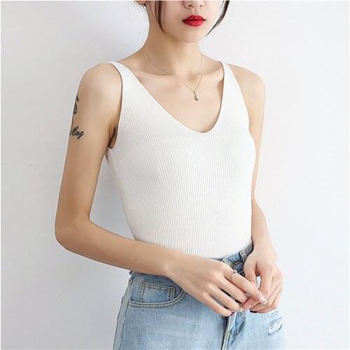 Fashion Crochet top Camisole Sexy V Neck Women Summer Sleeveless T Shirt Sling Vest Backless Slim Solid White Black Top Clothes