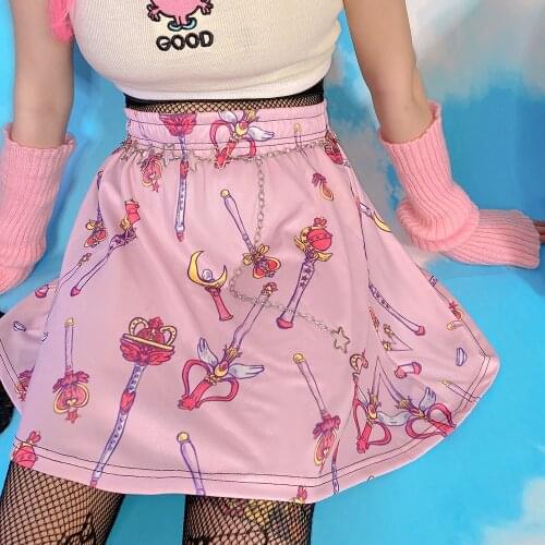 Japanese Cute Sweet Skirt Women Y2k Hot Girl High Waist Magic Wand Soft Girl Fluffy Short Skirts Kawaii Pink A-Line Girl Skirt