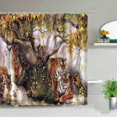 Tiger Shower Curtains Set Wild Animal Themed Bathroom Decor Waterproof Polyester Fabric Home Bath Bathtub Curtain With Hooks