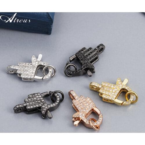 Hamsa Gold Color Copper Micro Pave Zirconia Clasps & Hooks For Women DIY Jewelry Findings Needlework Accessories Jewelry Making