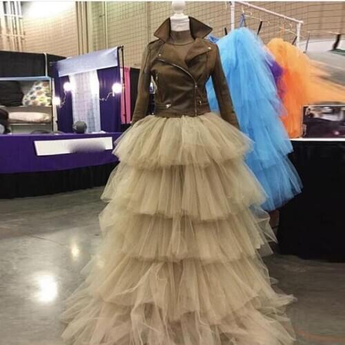 Varied Ruffles Tiered Long Tulle Skirts Women Elastic 5 Layers Puffy Tutu Ball Gowns Length 130cm Fashion Tulle Skirt