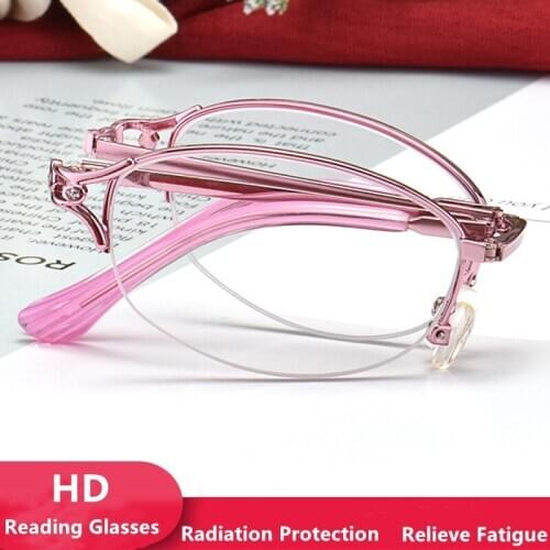 Womens Half-frame Portable Folding Reading Spectacle Frame Optical Glasses Reading Glasses Seeing Clear and Comfortable A928