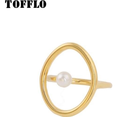 TOFFLO Stainless Steel Jewelry Oval Pearl Hollow Out Ring Sweet Ring For Women BSA057