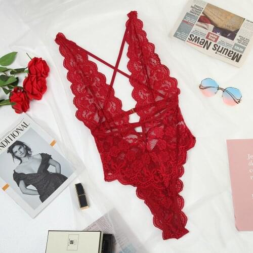 Ladies Sexy Lingerie Open Crotch Lace Mesh One-Piece Bodysuit Women Backless Teddies Thong Nightwear Underwear