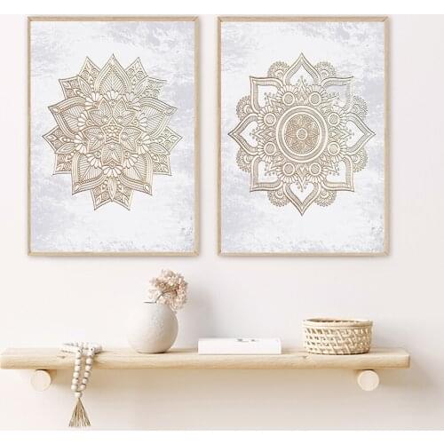Golden Mandala Living Room Picture Golden Mandala Wall Art Canvas Painting Yoga Print Poster Flower Home Decoration Modern Boho