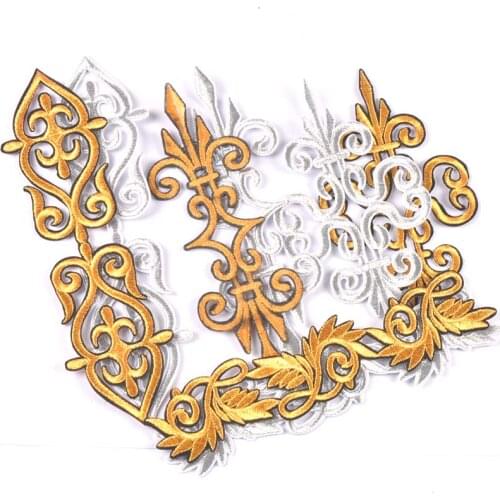 2Pcs/lot Garment Stickers Silver/golden Lace Flower Patches For Clothing Diy Sewing Accessories Clothes Iron On Hotfix Applique